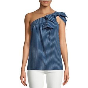 PARKER Blue White Stripe One Shoulder Bow Top